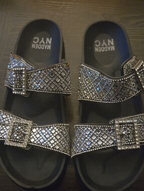 Madden NYC Women's Black Crystal Slide Sandals